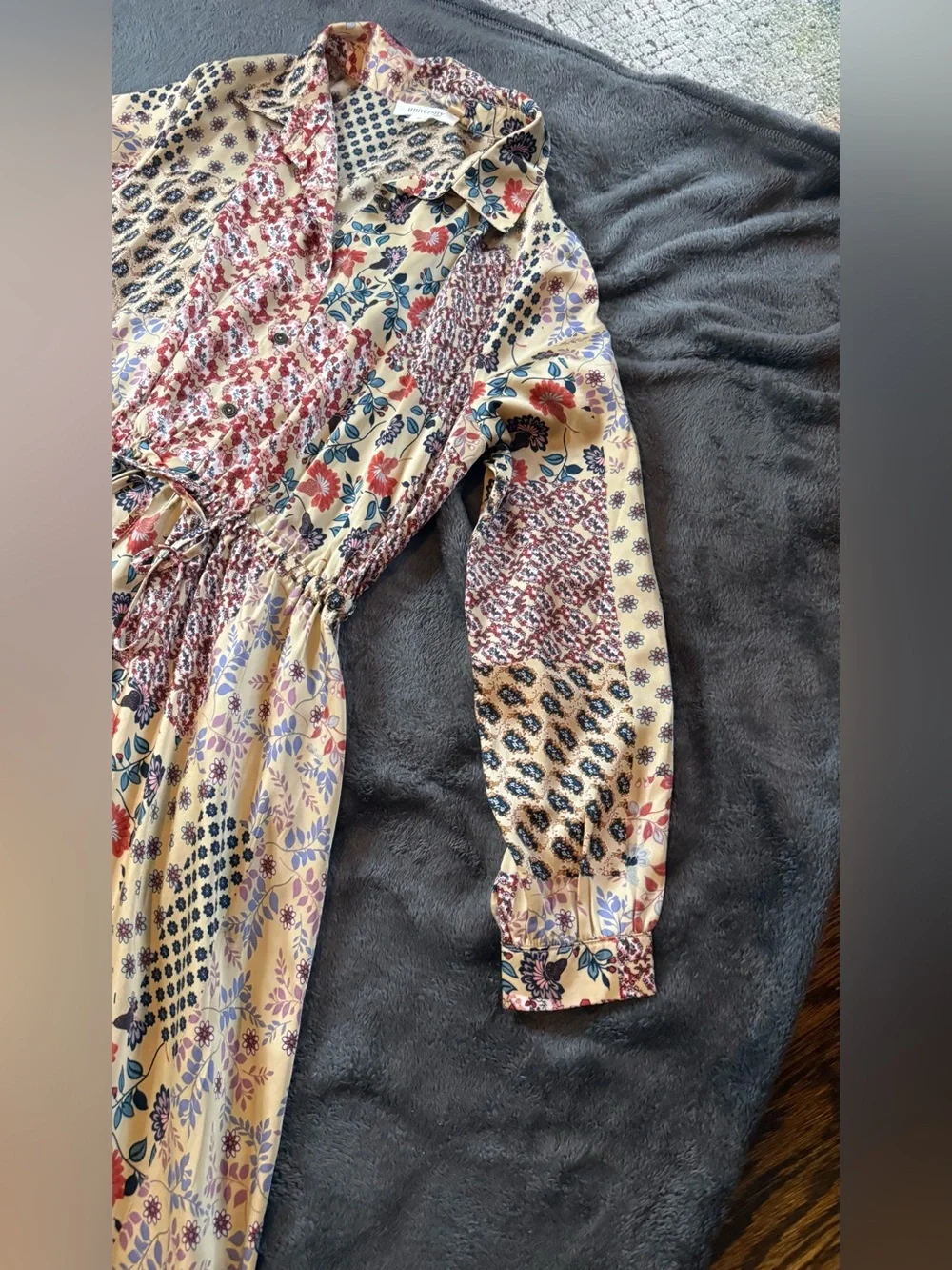 Patchwork Floral Maxi Dress in Cream and Navy - Picture 7 of 14